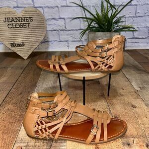 Jessica Simpson Lamperty Brown Buckle Strap Zip Back Flats